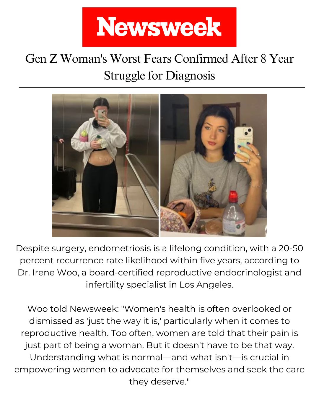 Dr. Irene Woo contributes to a Newsweek article discussing endometriosis.